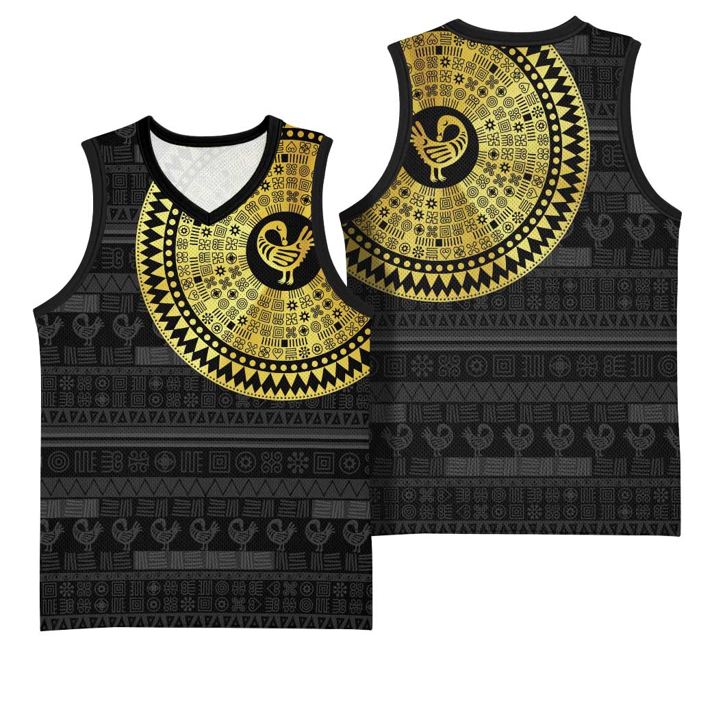 African Adinkra Basketball Jersey Sankofa Bird - Gold Version - Chest Arm Tattoo LT15
