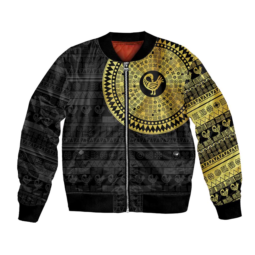 African Adinkra Bomber Jacket Sankofa Bird - Gold Version - Chest Arm Tattoo