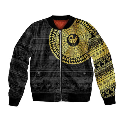 African Adinkra Bomber Jacket Sankofa Bird - Gold Version - Chest Arm Tattoo