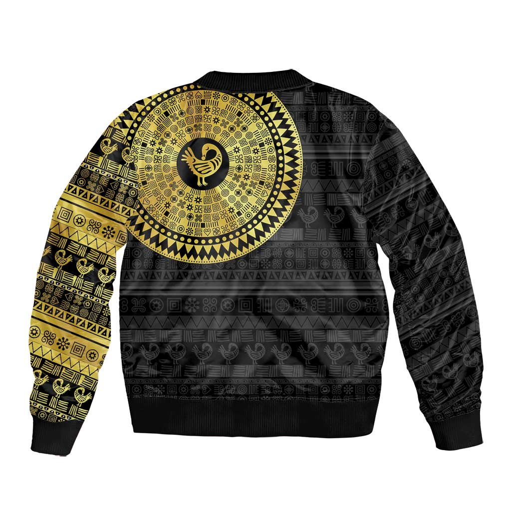 African Adinkra Bomber Jacket Sankofa Bird - Gold Version - Chest Arm Tattoo