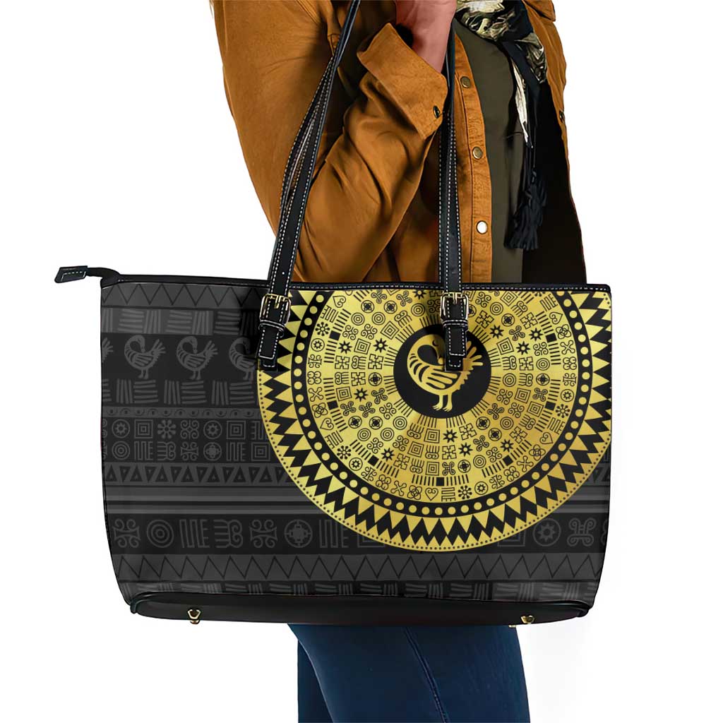 African Adinkra Leather Tote Bag Sankofa Bird - Gold Version - Chest Arm Tattoo