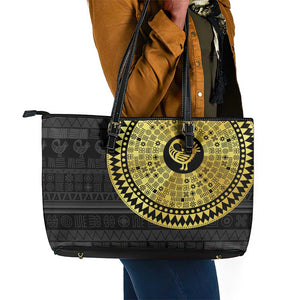 African Adinkra Leather Tote Bag Sankofa Bird - Gold Version - Chest Arm Tattoo