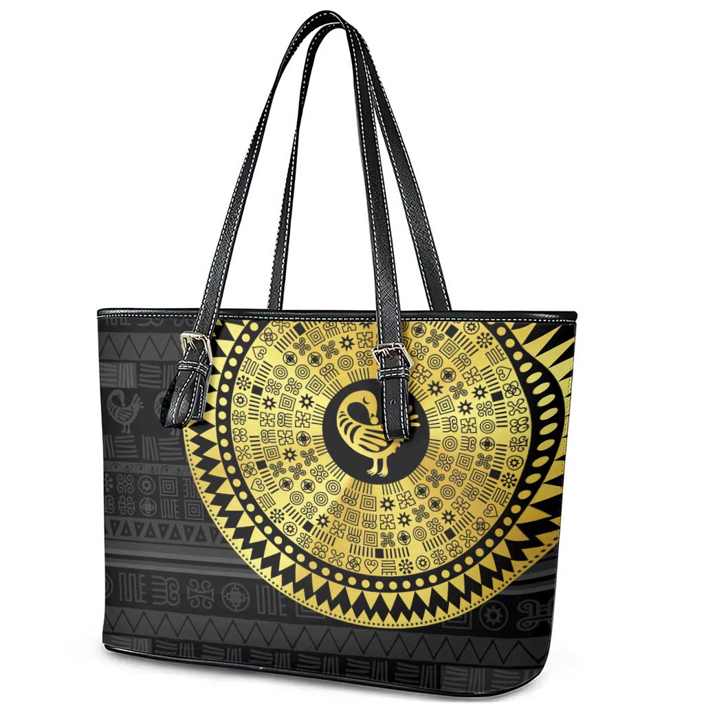 African Adinkra Leather Tote Bag Sankofa Bird - Gold Version - Chest Arm Tattoo