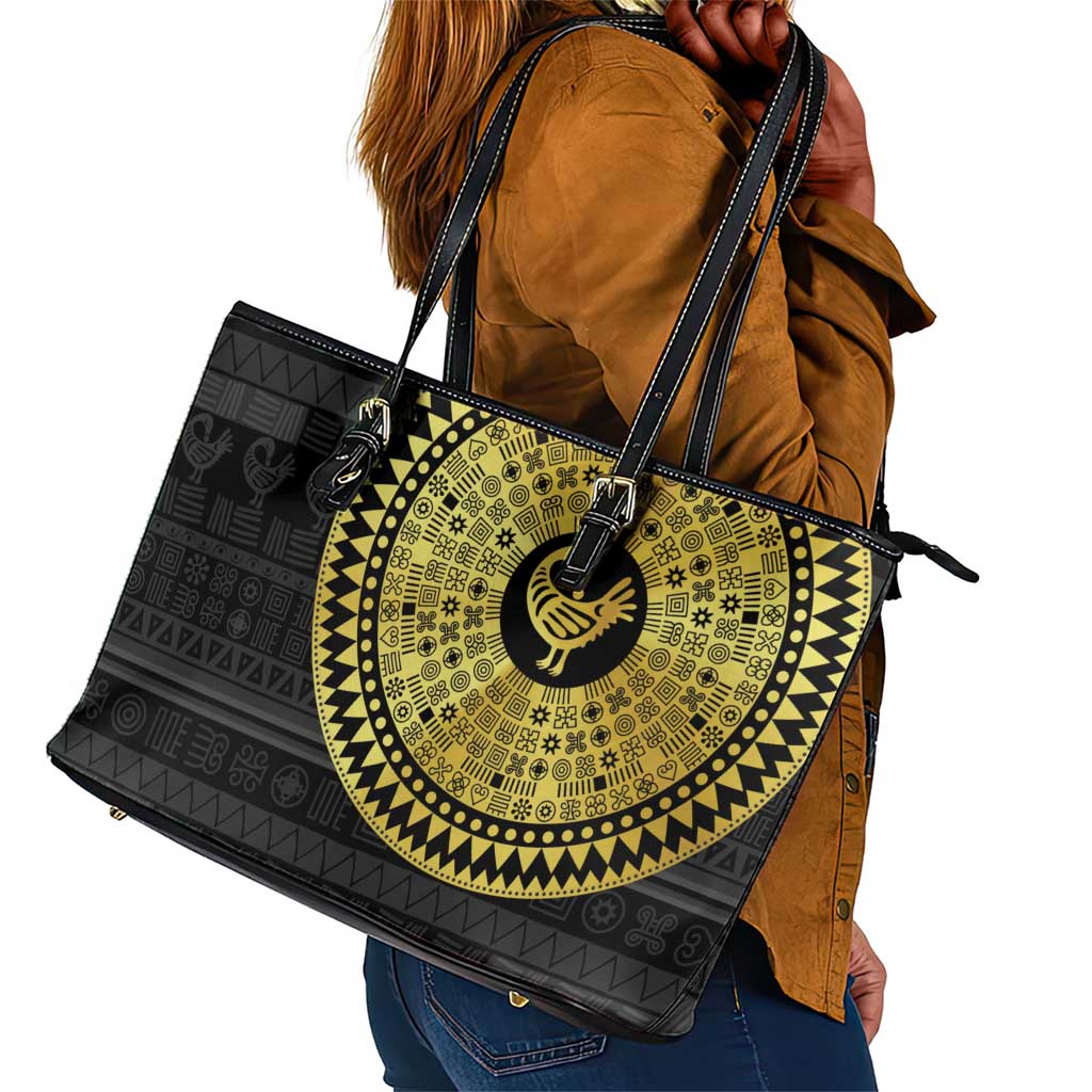 African Adinkra Leather Tote Bag Sankofa Bird - Gold Version - Chest Arm Tattoo