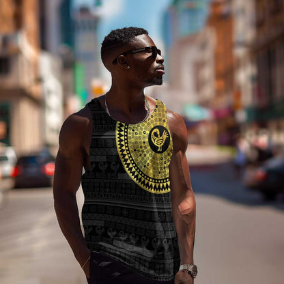 African Adinkra Men Tank Top Sankofa Bird - Gold Version - Chest Arm Tattoo