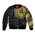 African Adinkra Sleeve Zip Bomber Jacket Sankofa Bird - Gold Version - Chest Arm Tattoo