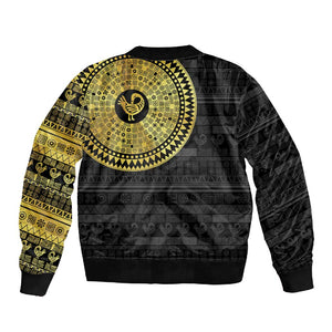 African Adinkra Sleeve Zip Bomber Jacket Sankofa Bird - Gold Version - Chest Arm Tattoo