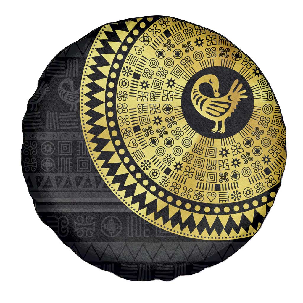 African Adinkra Spare Tire Cover Sankofa Bird - Gold Version - Chest Arm Tattoo