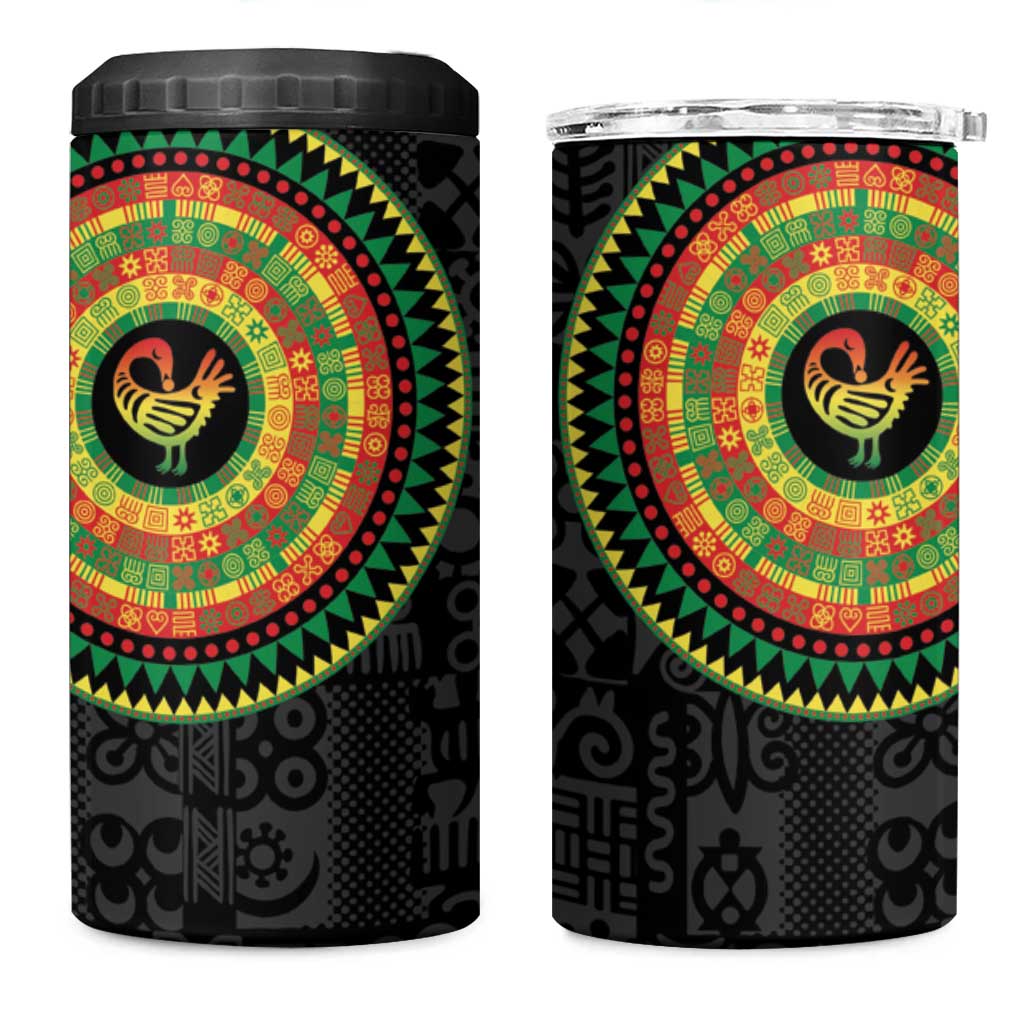 African Sankofa Bird 4 in 1 Can Cooler Tumbler Adinkra Symbols - Chest Arm Tattoo