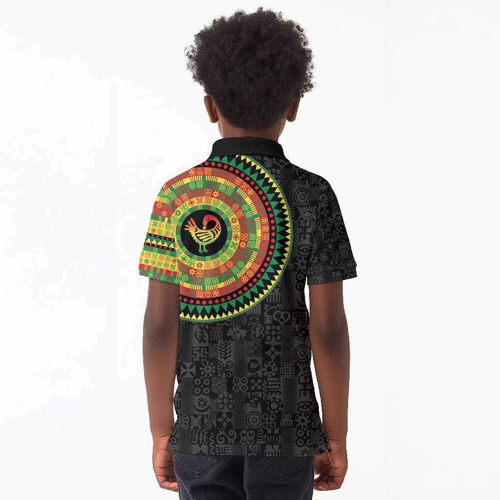 African Sankofa Bird Kid Polo Shirt Adinkra Symbols - Chest Arm Tattoo