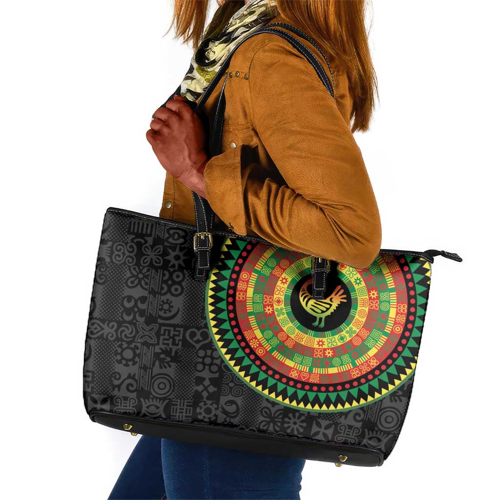 African Sankofa Bird Leather Tote Bag Adinkra Symbols - Chest Arm Tattoo