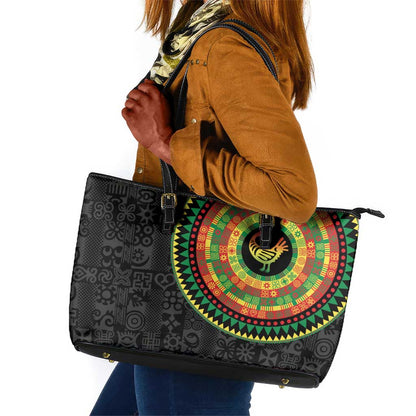African Sankofa Bird Leather Tote Bag Adinkra Symbols - Chest Arm Tattoo