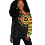 African Sankofa Bird Off Shoulder Sweater Adinkra Symbols - Chest Arm Tattoo