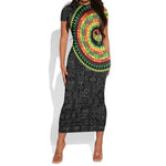 African Sankofa Bird Short Sleeve Bodycon Dress Adinkra Symbols - Chest Arm Tattoo LT15