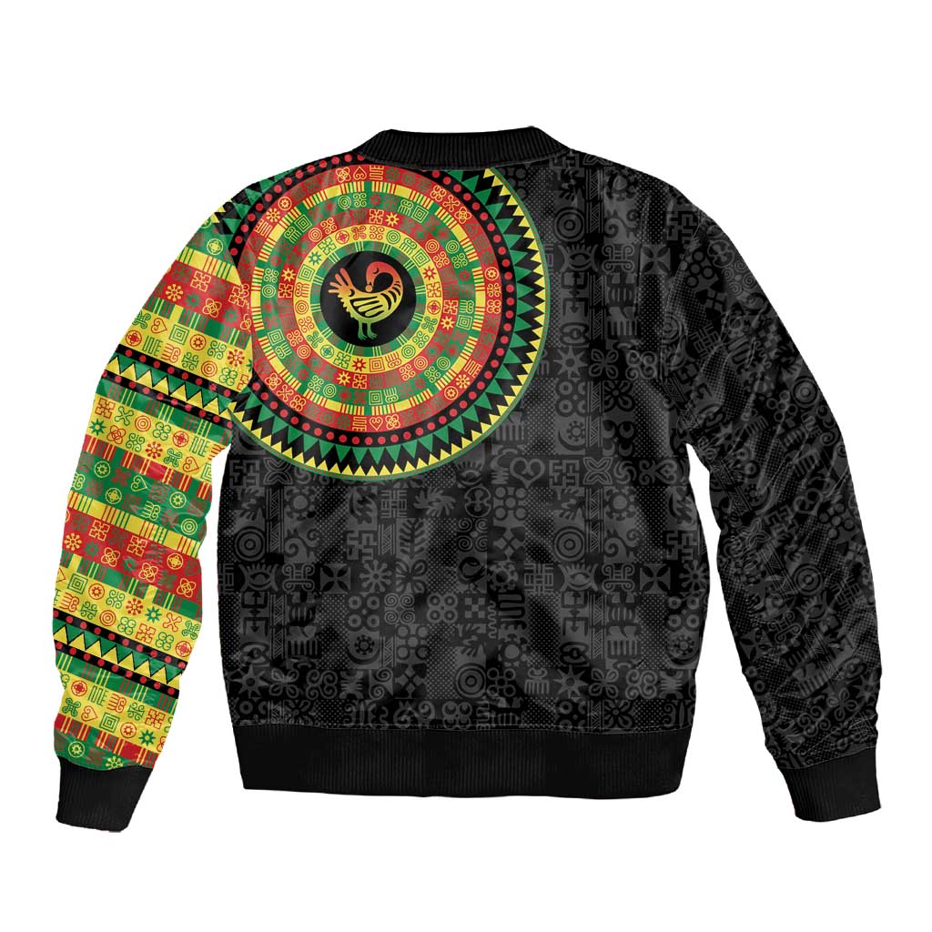 African Sankofa Bird Sleeve Zip Bomber Jacket Adinkra Symbols - Chest Arm Tattoo