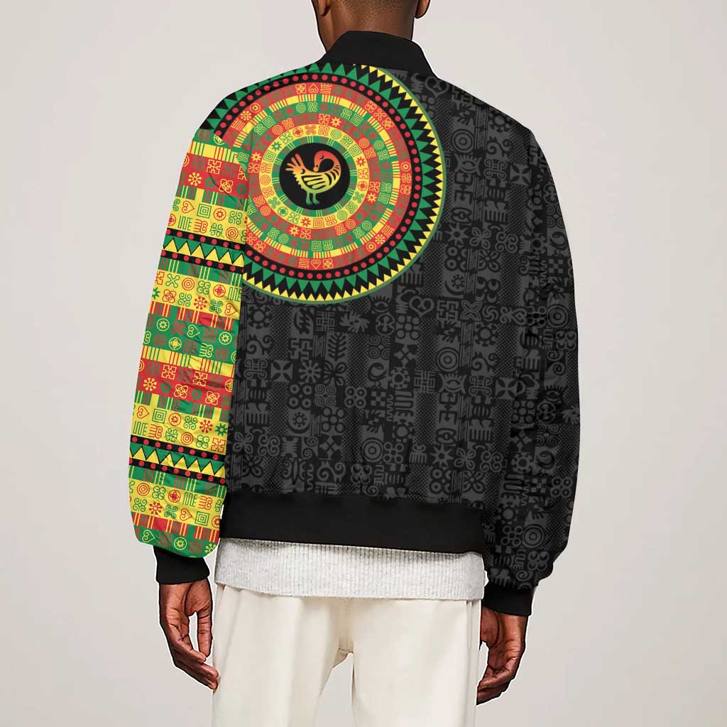 African Sankofa Bird Sleeve Zip Bomber Jacket Adinkra Symbols - Chest Arm Tattoo