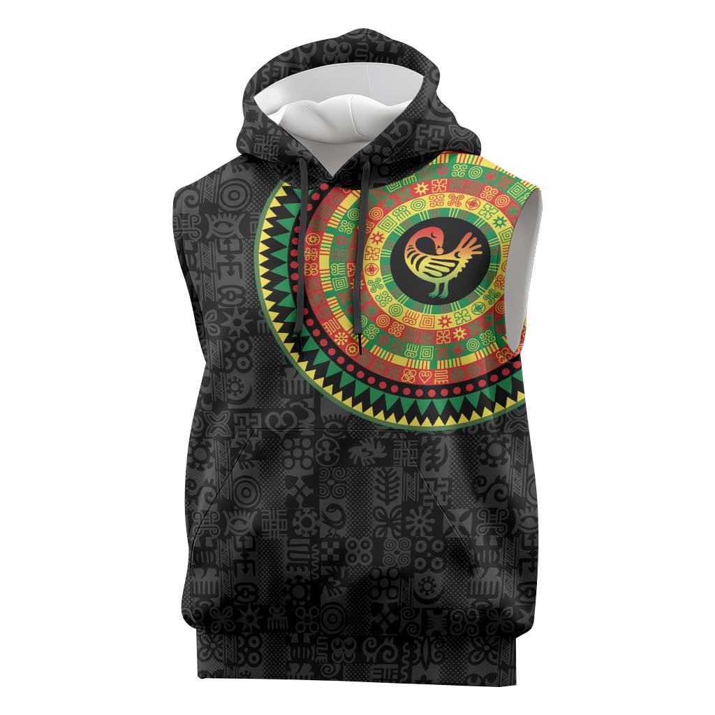 African Sankofa Bird Sleeveless Hoodie Adinkra Symbols - Chest Arm Tattoo - African Pride