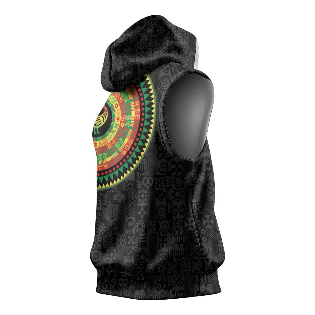 African Sankofa Bird Sleeveless Hoodie Adinkra Symbols - Chest Arm Tattoo - African Pride