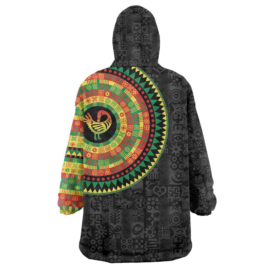 African Sankofa Bird Wearable Blanket Hoodie Adinkra Symbols - Chest Arm Tattoo