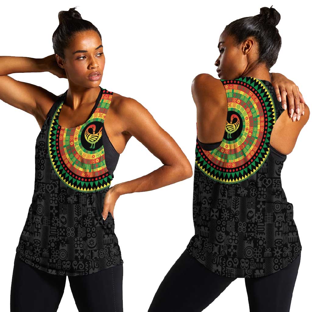 African Sankofa Bird Women Racerback Tank Adinkra Symbols - Chest Arm Tattoo