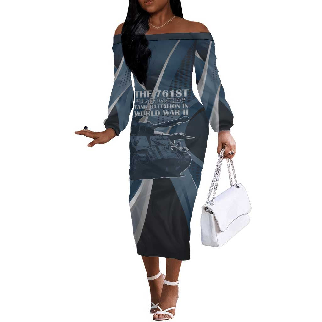 Personalized 761st Tank Battalion WWII Off The Shoulder Long Sleeve Dress Black Panthers Tribute