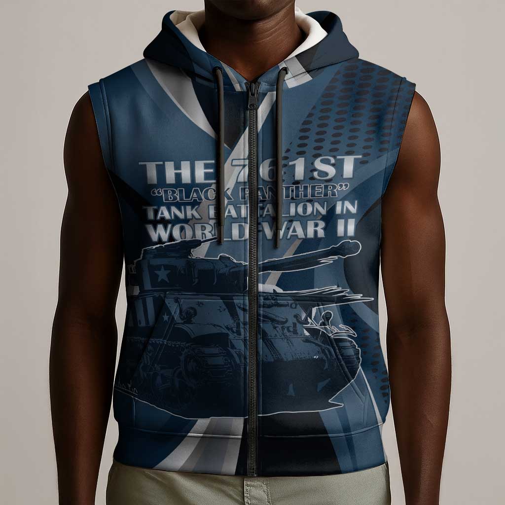 Personalized 761st Tank Battalion WWII Sleeveless Zip Hoodie Black Panthers Tribute