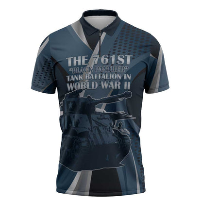 Personalized 761st Tank Battalion WWII Zipper Polo Shirt Black Panthers Tribute