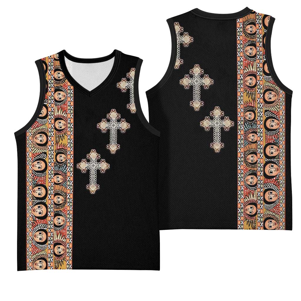 Ethiopia Angels Tilet With Cross Basketball Jersey Black Color LT15