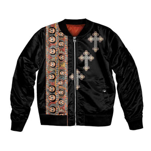 Ethiopia Angels Tilet With Cross Bomber Jacket Black Color