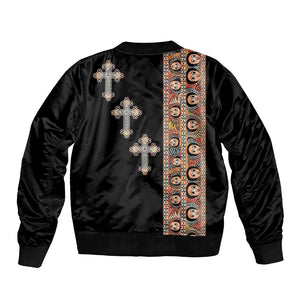 Ethiopia Angels Tilet With Cross Bomber Jacket Black Color