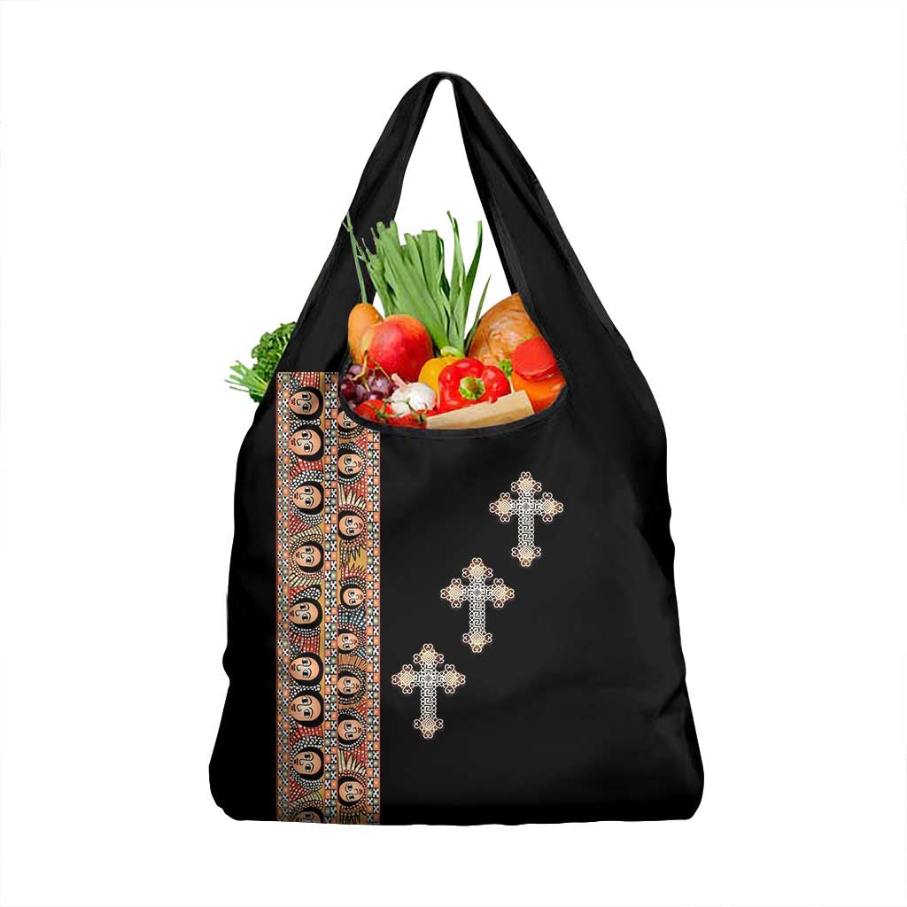 Ethiopia Angels Tilet With Cross Grocery Bag Black Color