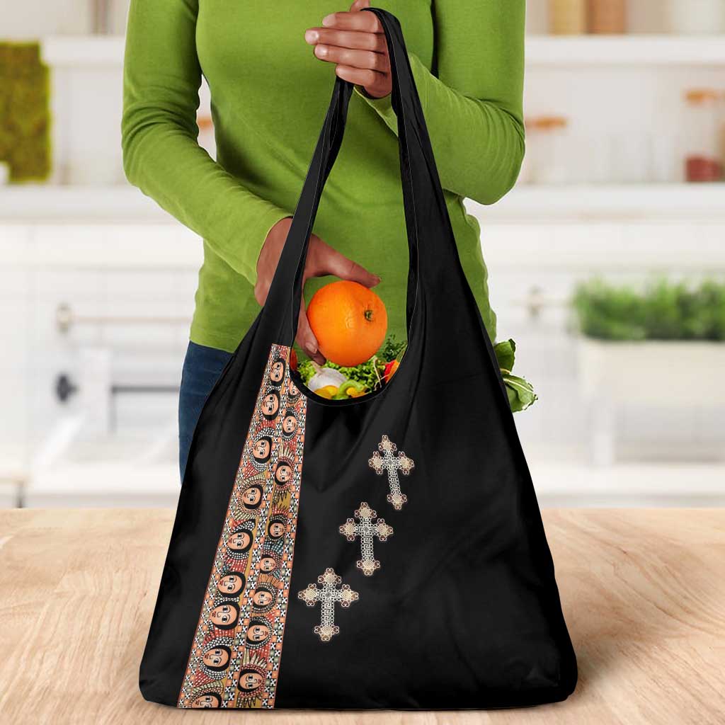 Ethiopia Angels Tilet With Cross Grocery Bag Black Color