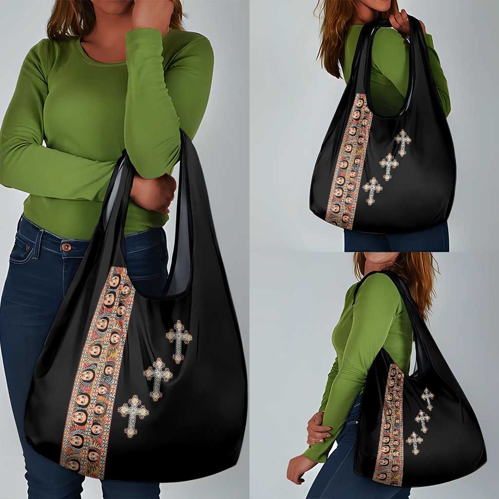 Ethiopia Angels Tilet With Cross Grocery Bag Black Color