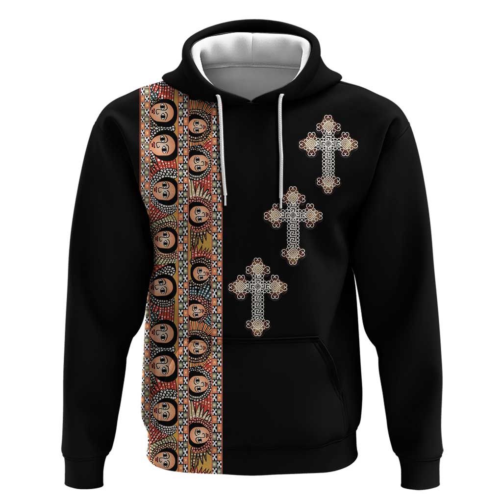 Ethiopia Angels Tilet With Cross Hoodie Black Color