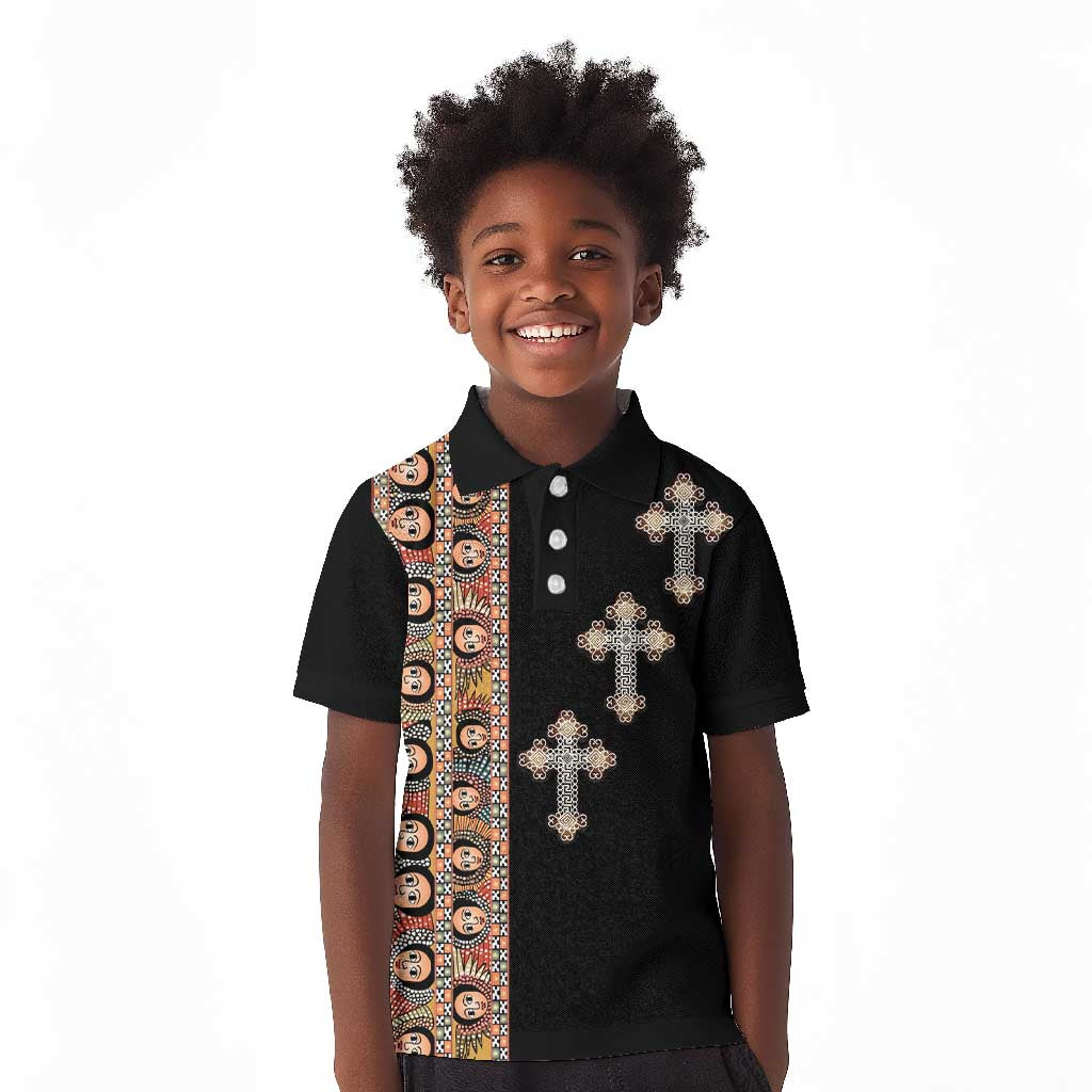 Ethiopia Angels Tilet With Cross Kid Polo Shirt Black Color