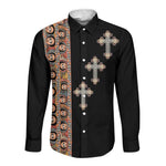 Ethiopia Angels Tilet With Cross Long Sleeve Button Shirt Black Color