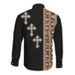 Ethiopia Angels Tilet With Cross Long Sleeve Button Shirt Black Color