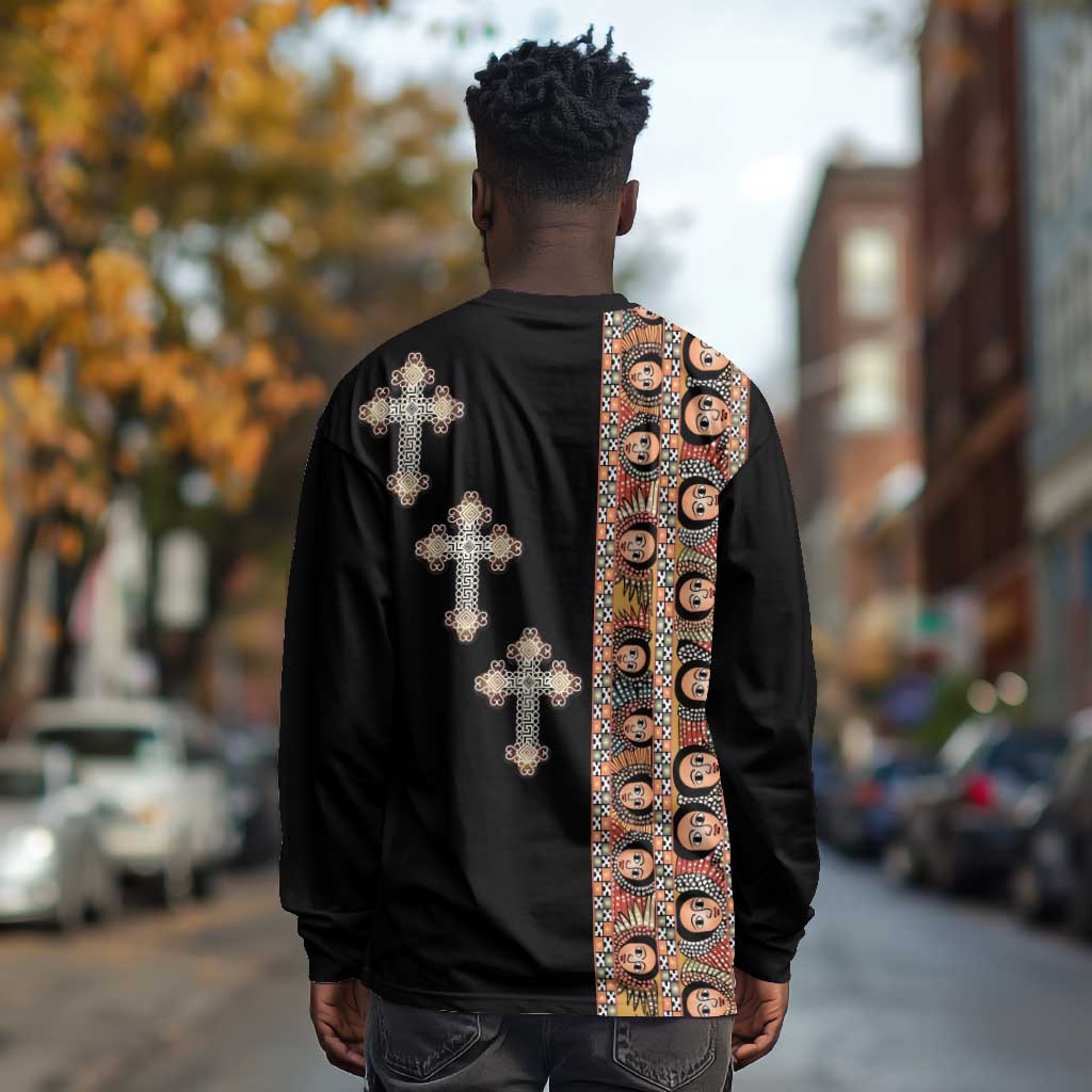 Ethiopia Angels Tilet With Cross Long Sleeve Shirt Black Color