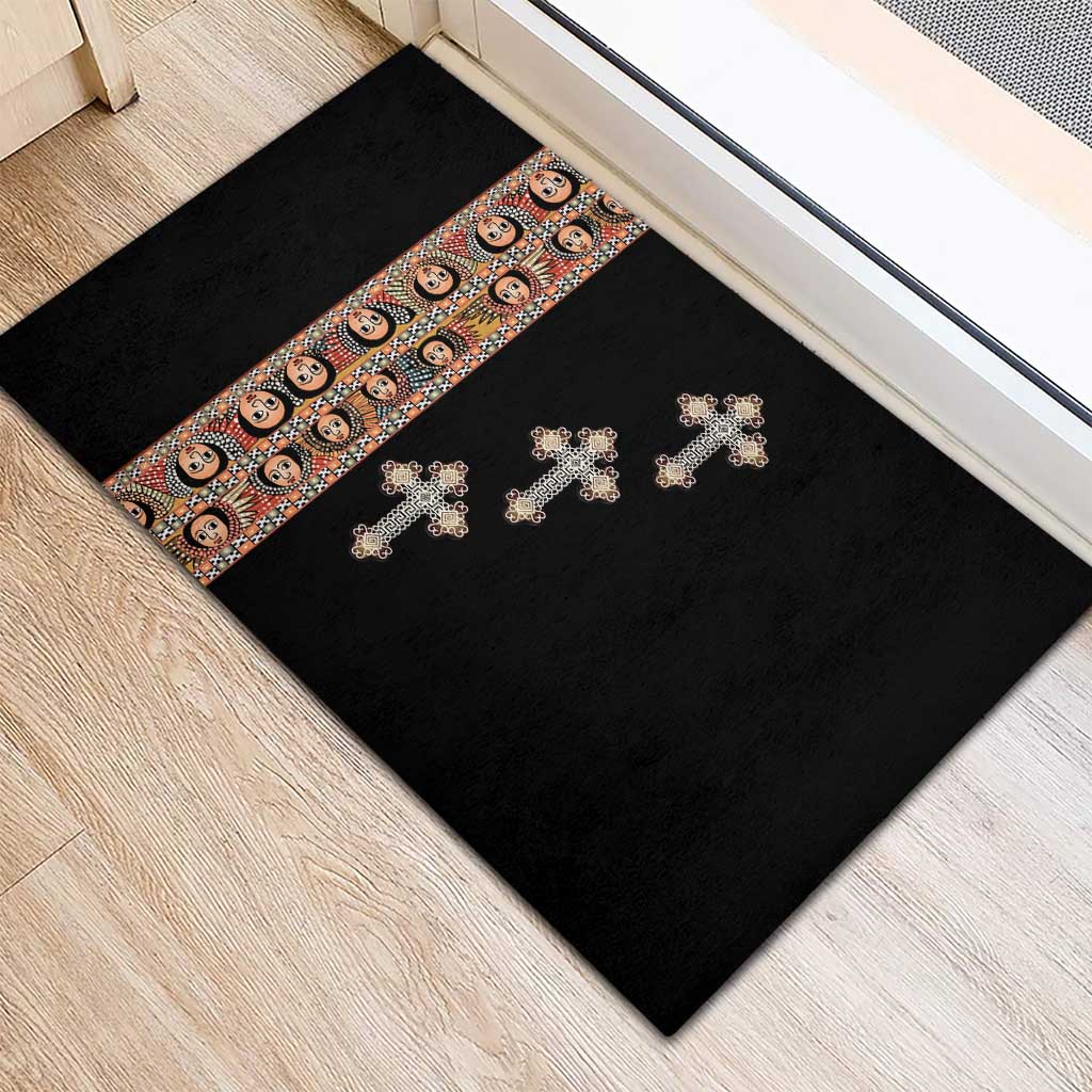 Ethiopia Angels Tilet With Cross Rubber Doormat Black Color