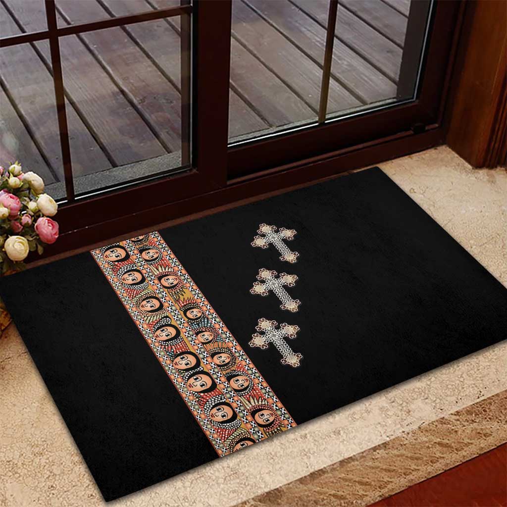 Ethiopia Angels Tilet With Cross Rubber Doormat Black Color