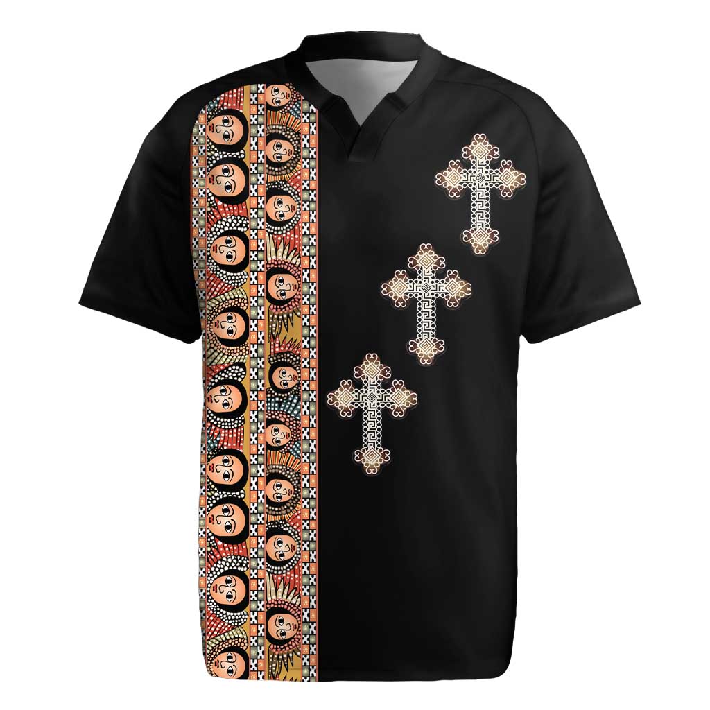 Ethiopia Angels Tilet With Cross Rugby Jersey Black Color