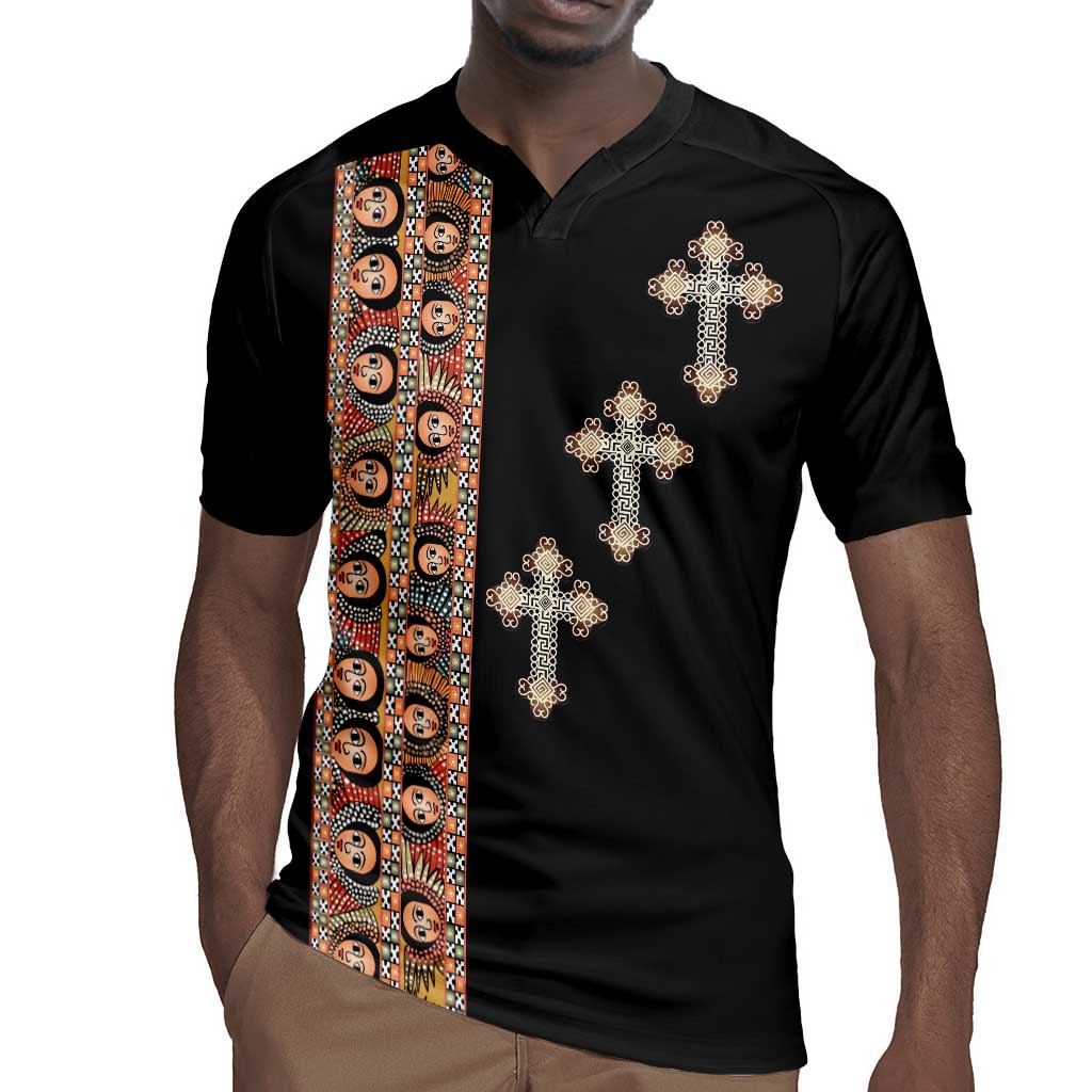 Ethiopia Angels Tilet With Cross Rugby Jersey Black Color