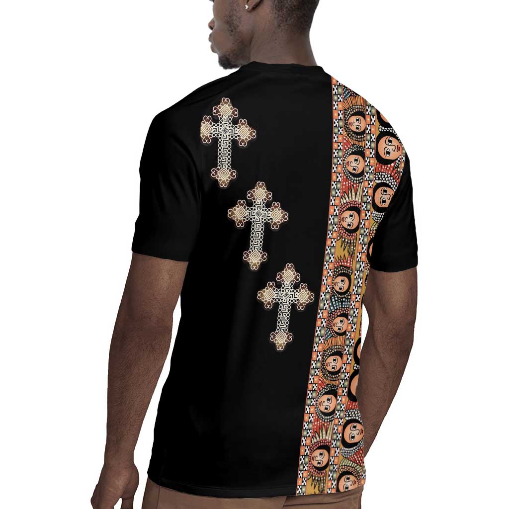 Ethiopia Angels Tilet With Cross Rugby Jersey Black Color
