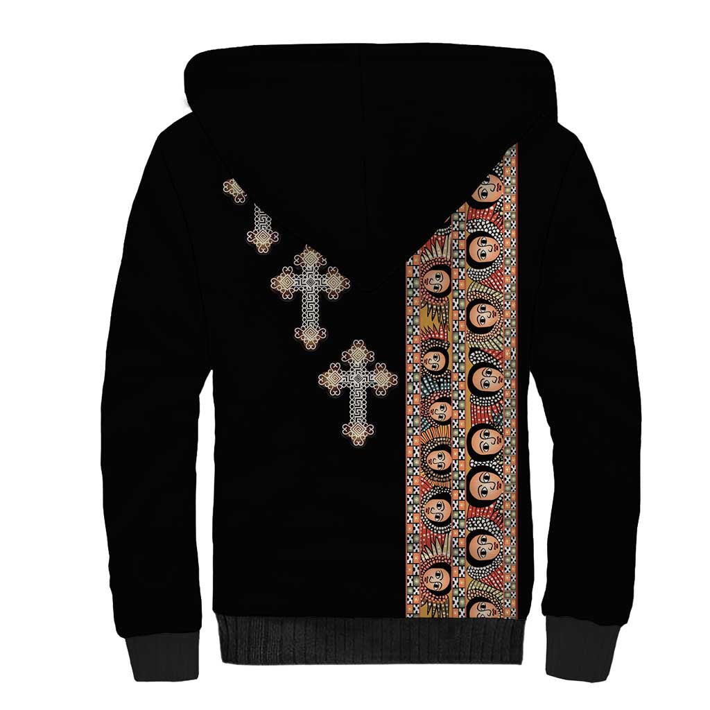 Ethiopia Angels Tilet With Cross Sherpa Hoodie Black Color