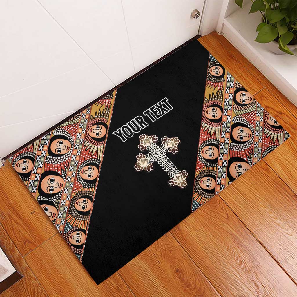Personalized Ethiopia Rubber Doormat Ethiopian Orthodox Church Angel Black Color