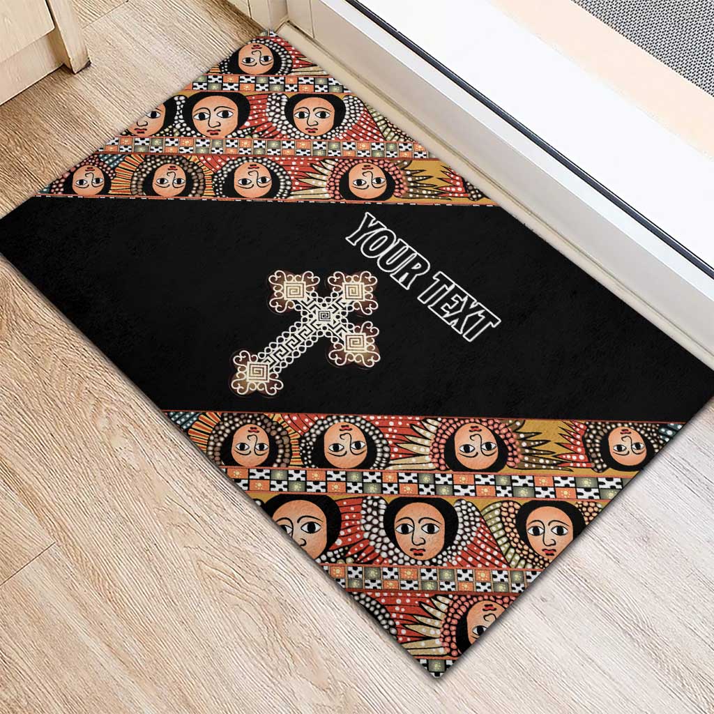 Personalized Ethiopia Rubber Doormat Ethiopian Orthodox Church Angel Black Color