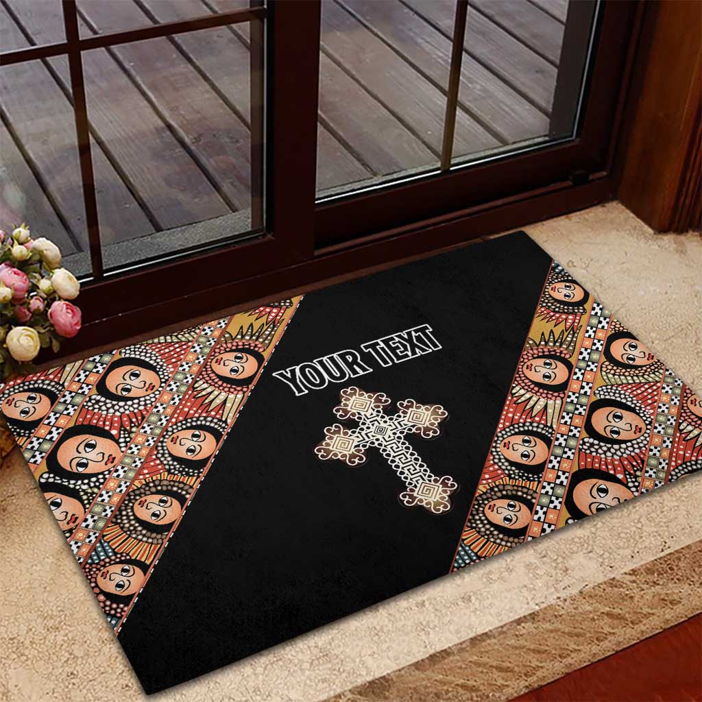 Personalized Ethiopia Rubber Doormat Ethiopian Orthodox Church Angel Black Color