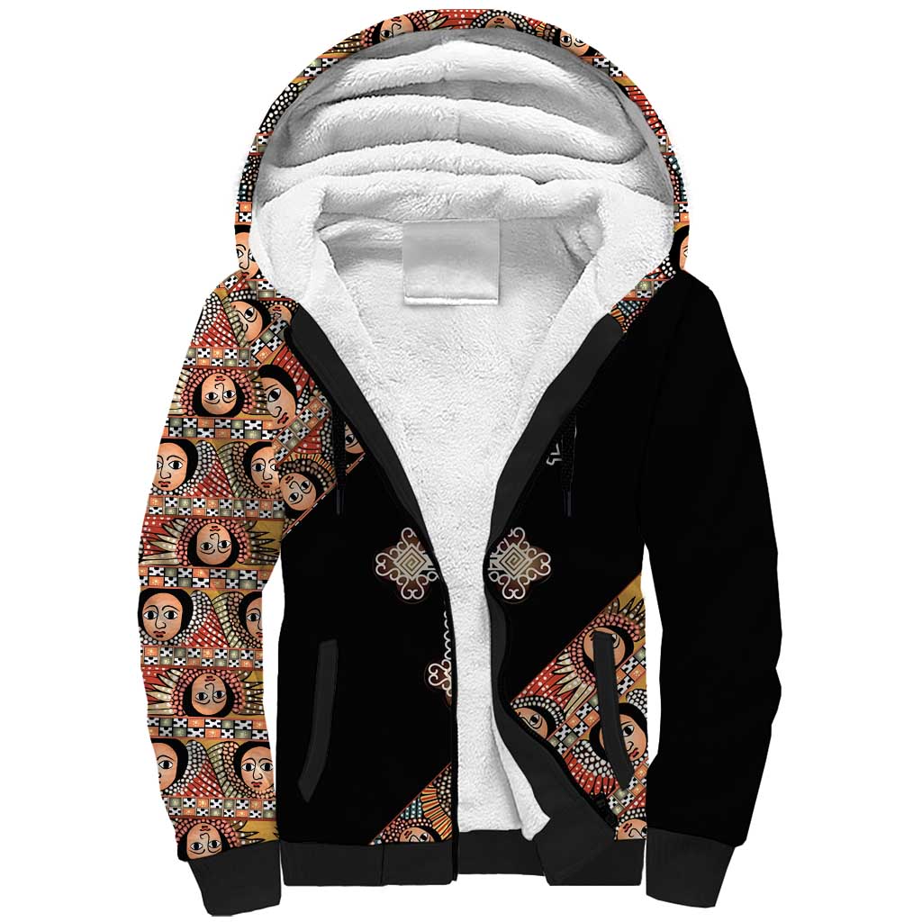 Personalized Ethiopia Sherpa Hoodie Ethiopian Orthodox Church Angel Black Color