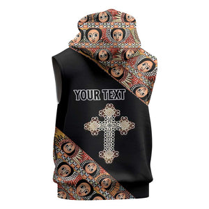 Personalized Ethiopia Sleeveless Zip Hoodie Ethiopian Orthodox Church Angel Black Color - African Pride