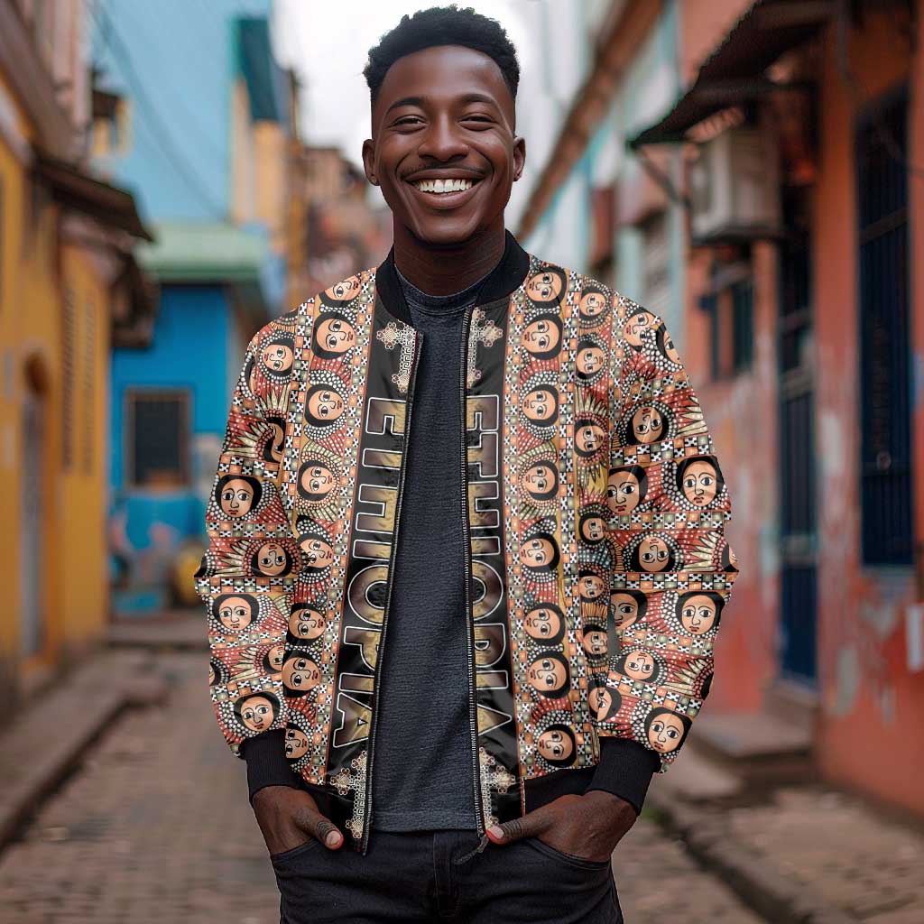 Personalized Ethiopia Bomber Jacket Ethiopian Tewahedo Angel Orthodox Black Color
